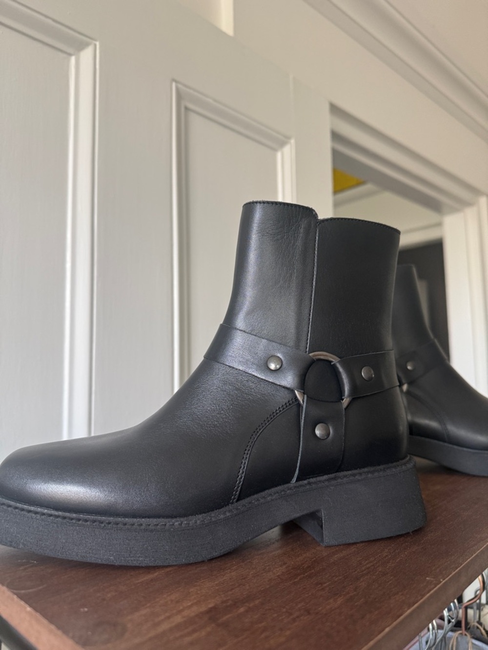 WHISTLES Sleek Black Ankle Biker Boots with Side Zipper